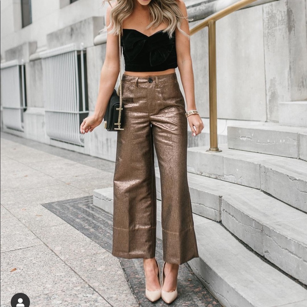 MADEWELL Emmett Wide Leg Crop Pants in Metallic